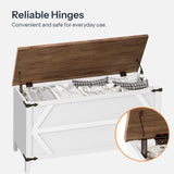 HOOBRO 47.2" Toy Box, Storage Chest with Safety Hinges, Toy Chest Storage, Wooden Storage Bench for Bedroom, Living Room, White and Walnut WH16CW01 HOOBRO