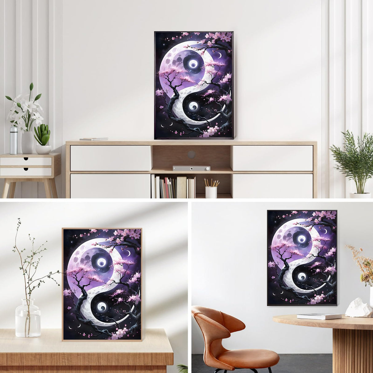 QINRUBB DIY Tai Chi Diamond Art Kit for Adults Beginners, Full Drill Yin Yang Diamond Painting Kits, 5D Cherry Blossom Painting by Numbers DIY Sun and Moon Craft Kits for Home Wall Decor 12x16 inch QINRUBB