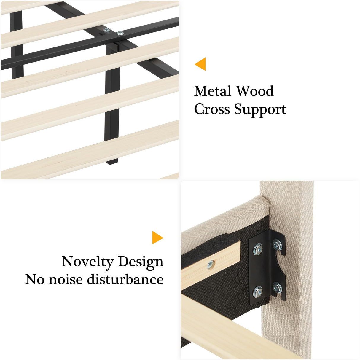 VECELO Queen Upholstered Platform Bed Frame with Adjustable Button Stitched Panel Headboard,Strong Wood Slat Support,Velcro Design,Mattress Foundation/Easy Assembly,Beige VECELO