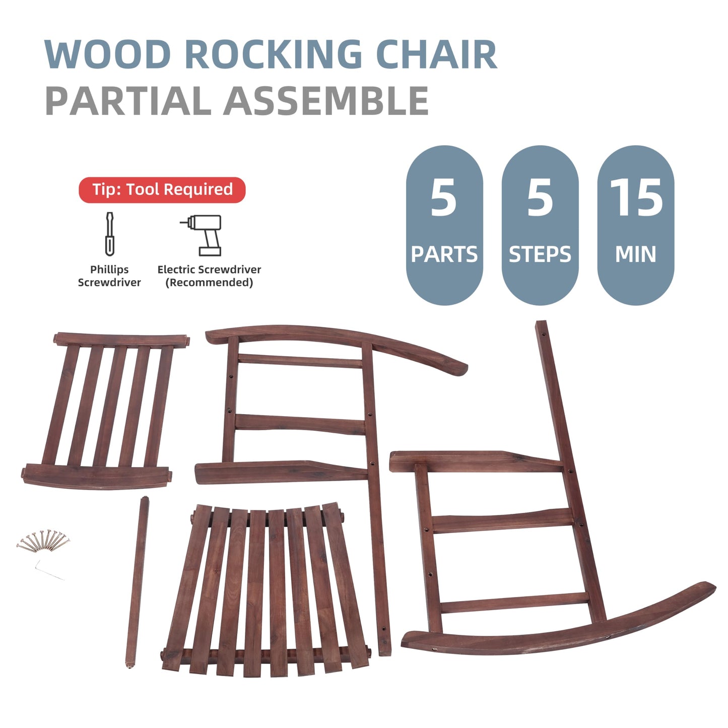 Mederlo Acacia Wood Outdoor Rocking Chair, Patio Rocker for Front Porch, Deck, Indoor