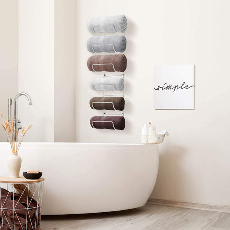 Sorbus Towel Rack Wall Mount – 6 Compartments of White Metal Towel Holder for Bathroom Decor Sets, Organizer for Linens, Gym, Rv, Door, Cabinet - Wine Rack Wall Mounted for Kitchen, Bar, Wine Cellar Sorbus