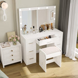 Irontar Vanity Table, Makeup Table with Lighted Mirror, 3 Color Lighting Modes, Brightness Adjustable, Dressing Table with Drawers, Vanity Desk for Women, White WDT004W Irontar