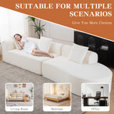 ClinQ 132-Inch Modern Style Curved Sofa, Upholstery Corduroy Sofa Couch with 3 Pillows, White ClinQ