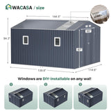 Metal Shed 10x12 Reinforced Sheds Outdoor Storage, Natural Lighting Tool Sheds with Translucent Roof Panels, Windows, and Lockable Doors, Ideal for Garden, Backyard, and Patio WACASA