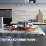 Kerilyn Deep Fryer Pot, 11 Inch/4.2 L Janpanese Style Tempura Frying Pot with Lid, 304 Stainless Steel with Temperature Control and Oil Drip Drainer Rack, for Kitchen French Fries, Chicken etc Kerilyn