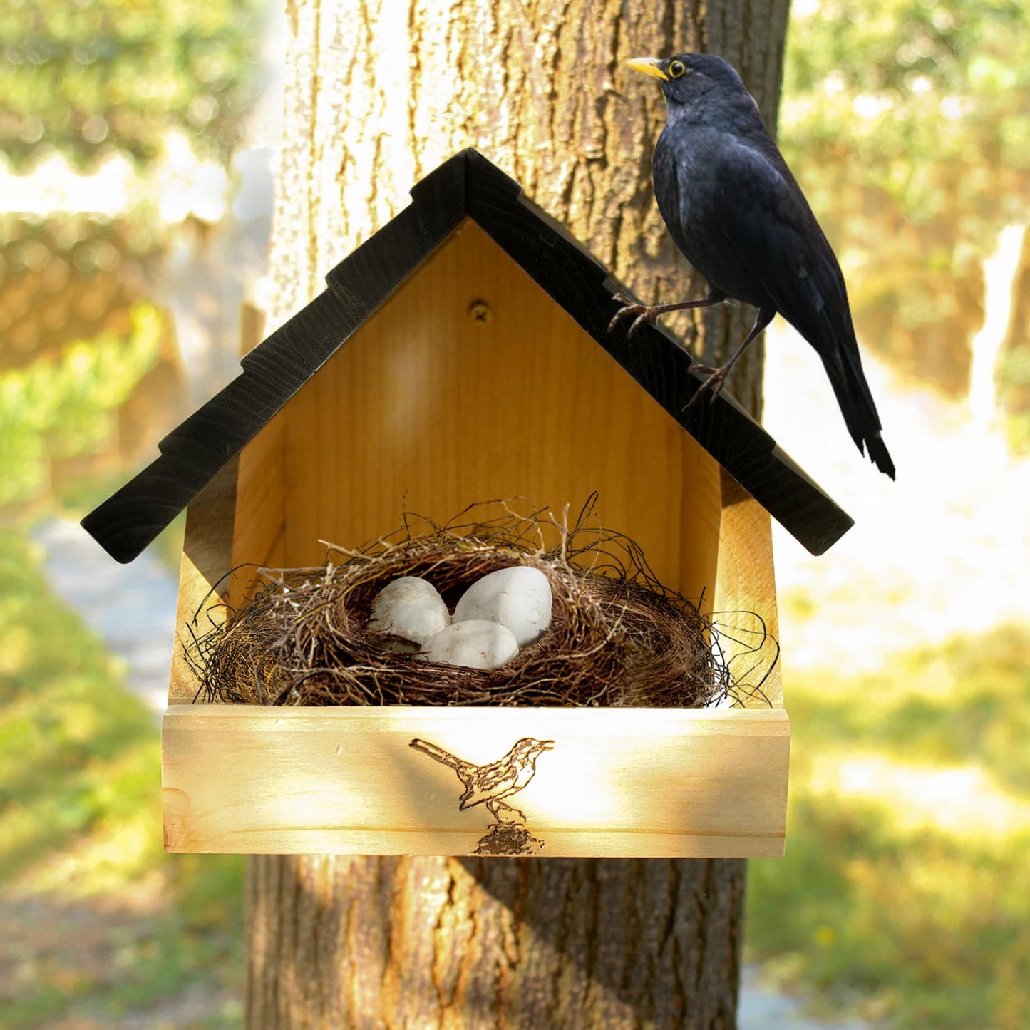 Cedar Open Nesting Box - Cardinal Swallow Bird House Shelter Shelf -Suet Cake Bird Feeder - Birdhouse for Pheobe,Blackbird,Robins,Doves DIY Birdhouse Feeder Kits for Adults.