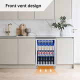 Weili 20 Inch Built in Beverage Refrigerator with Lock, Under Counter or Freestanding 120 Can Soda Beer Drink Cooler Fridge with Stainless Steel and Glass Door Weili