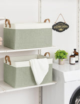 StorageWorks Storage Bins, Shelves Baskets for Organizing, 45L Extra Large Fabric Closet Organizers with Handles, Metal Frame, Green and White, 2-Pack StorageWorks