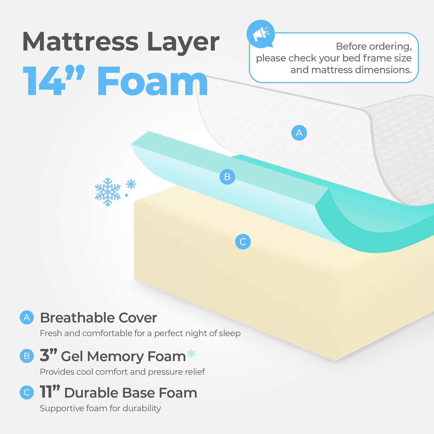 NEO SLEEP 14 Inch King Cooling Gel Memory Foam Mattress Medium Firm CertiPUR-US Certified Mattress in a Box Pressure Relief Removable Soft Cover No Fiberglass (King, 14 in)