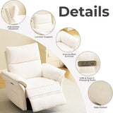 Oversized Power Recliner Chairs for Adults with Massage and Heat, Power Swivel Rocker Recliner Chair with Adjustable Headrest, 26" Extra Wide Rocker Nursery Recliner with USB Port, White RUTOX