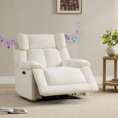 CHITA Oversized Power Recliner Chair with Bluetooth Speakers for Adults, Lay Flat Recliner with Power Lumbar Support, Manual Winged Headrest and USB & Type-C Charging Ports, Cream