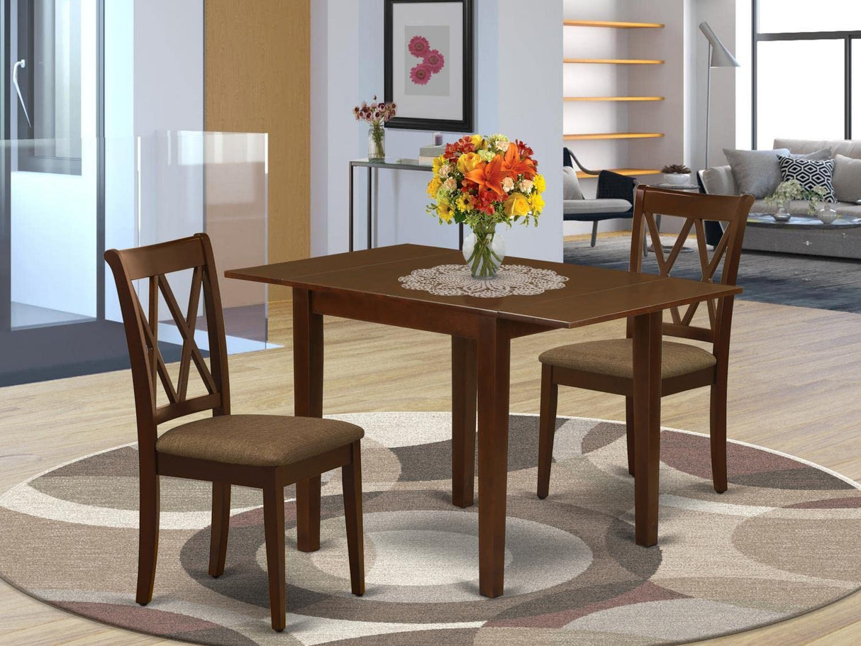 East West Furniture NDCL3-MAH-C Norden 3 Piece Kitchen Set Contains a Rectangle Table with Dropleaf and 2 Linen Fabric Dining Room Chairs, 30x48 Inch, Mahogany East West Furniture