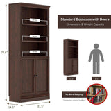 JAHRSTIM Halston Standard w/ Doors Bookshelves and Bookcase Floor Standing 5 Tier Adjustable Shelves Organizer and Storage, 72in Tall Bookshelf for Home Office, Living Room, Bed Room, Kitchen, Cherry JAHRSTIM