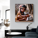 5D Diamond Art Kits for Adults Beginners,Indian Little Lass and Wolf DIY Full Round Drill Diamond Painting Kits,Young Woman Paint by Diamonds Dots Gem Art Easy,Home Wall Decor 14X14 Inch Acelii