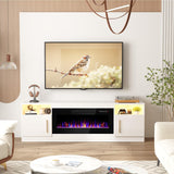 PRETZI Fireplace TV Stand with 36" Fireplace Up to 80" TVs,70" Entertainment Center with LED Lights,Remote Control,TV Media Console with Storage Cabinets for Living Room, White PRETZI
