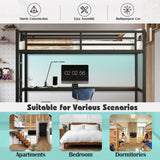 XUWANSHANG Loft Bed Twin XL Size with Desk, Metal Heavy Duty Loft Bed with LED Lights, USB Port, Twin XL Loft Bed Frames for Kids, Junior, Adults, Space Saving, Noise Free (Black, Twin XL) XUWANSHANG