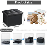 AmasSmile Storage Ottoman Folding Foot Rest Stool, Leather Footstool Bench, Short Ottoman Stool, Storage Foot Rest Store, Books (Black, 13" D x 17" W x 13" H) AmasSmile