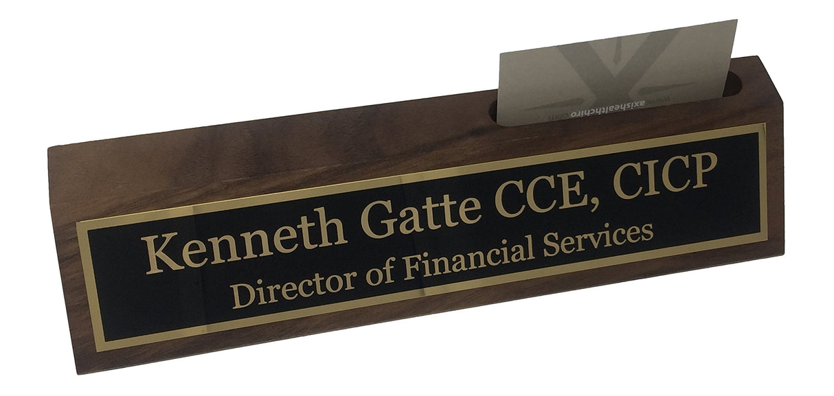 Personalized 10" Walnut Business Desk Name Plate with Card Holder-Free Engraving Griffco Supply
