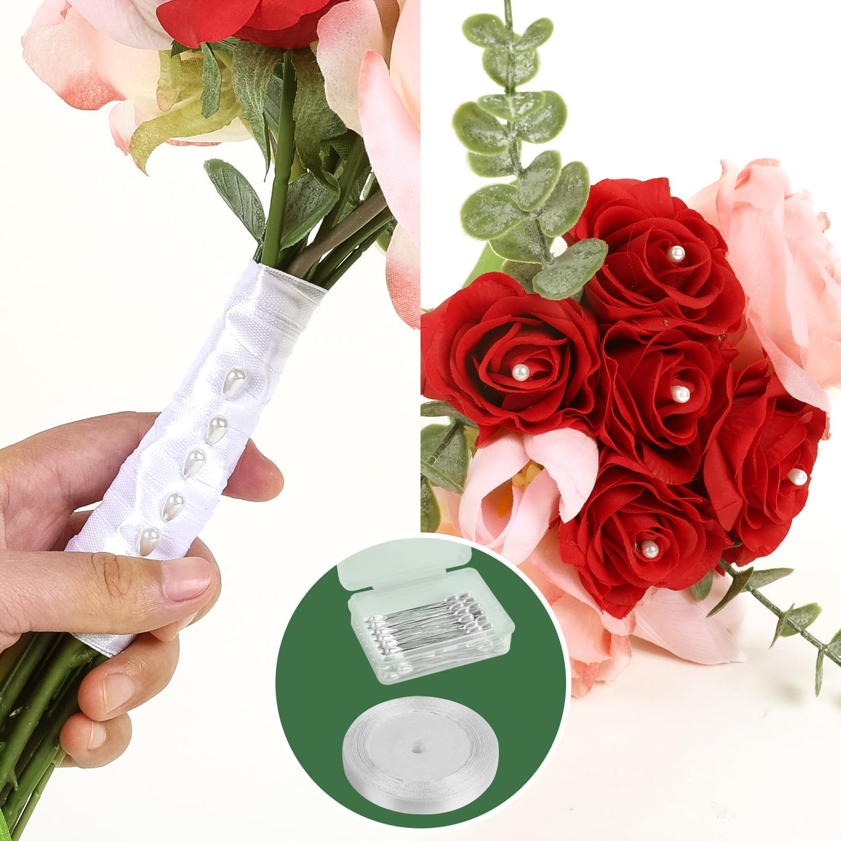 NESCCI Floral Arrangement Kit with Green Floral Tape and Wire,26 Gauge Floral Stem Wire,22 Gauge Floral Wire,Boutonniere Pin for Bouquet Stem Wrap Florist. NESCCI