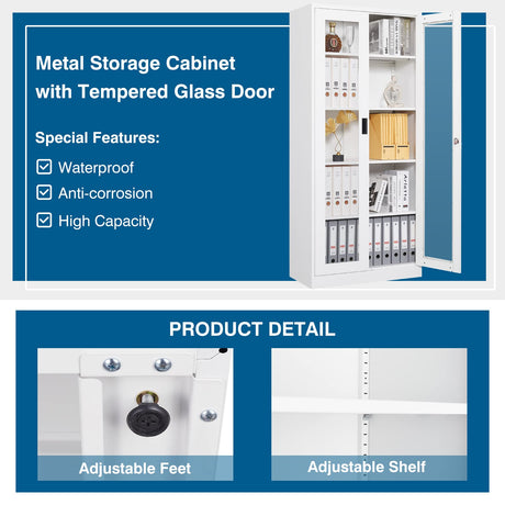 PEUKC Display Cabinet-71 Inches 4 Adjustable Shelves Curio Cabinets with Locking Glass Doors Display Case for Collectibles, Cosmetics, Hydroponics, Books (White,Assemble Required) PEUKC