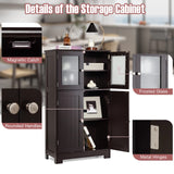 Tangkula Brown Freestanding Bathroom Floor Cabinet with Glass Doors and Adjustable Shelf Tangkula