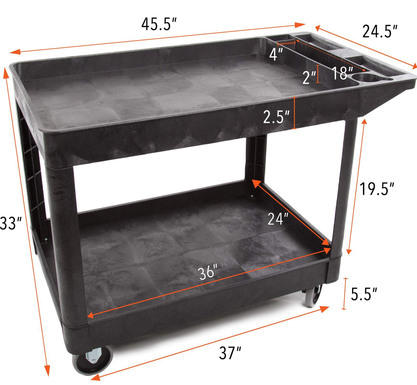 Stand Steady Original Tubstr Extra Large Two Shelf Utility Service Cart - Supports up to 500 lbs., Heavy-Duty Rolling Service Cart for Warehouse,