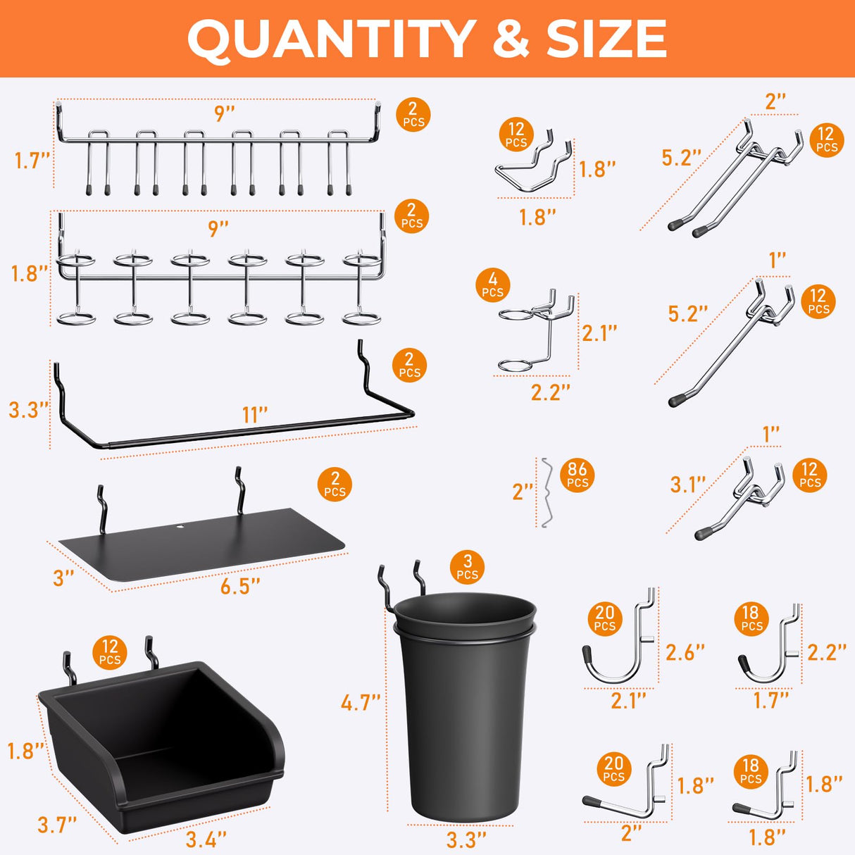 INCLY 48x36 Inch Metal Peg Board Kit with 1/4" Pegboard Hooks Accessories, 6PCS Peg Board Panels and 234PCS Black Pegboard Wall Organizer Tool Storage System for Garage Workbench Shed INCLY