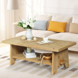 HOKYHOKY Farmhouse Wood Coffee Table - 43.4” Mid Century Modern Wooden Coffee Tables for Living Room, Solid Firwood Tabletop Rectangle Coffee Table, Center Table for Living Room, Natural Wood Color HOKYHOKY