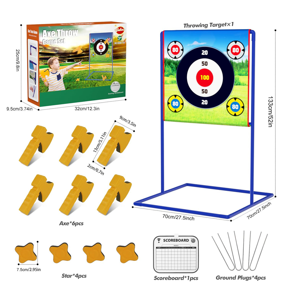 VATOS Axe Throwing Game Set Axe and Star Throwing Target Fun Backyard Indoor Outdoor Sport Party Play Game Toys for Kids Adults Birthday Gifts for 3 4 5 6 7 8 9 10 11 12 Year Old Boys Girls VATOS