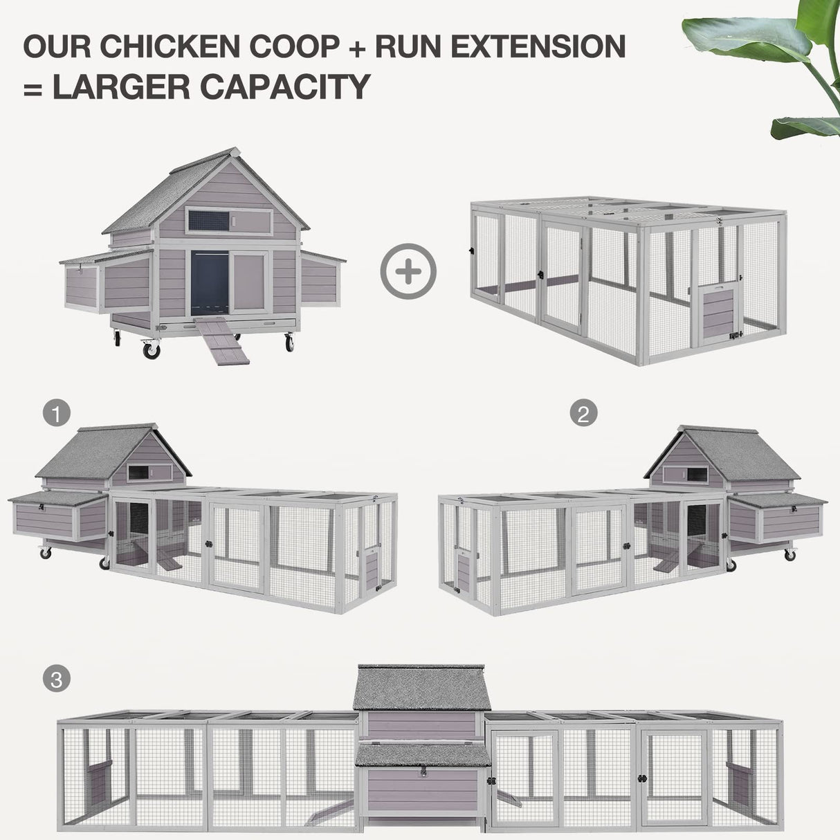 MEDEHOO Large Chicken Coop with Wheels, Expandable Chicken House for Outdoor with Two Nesting Box, Leakproof Pull-on Tray and UV-Resistant Roof Panel MEDEHOO