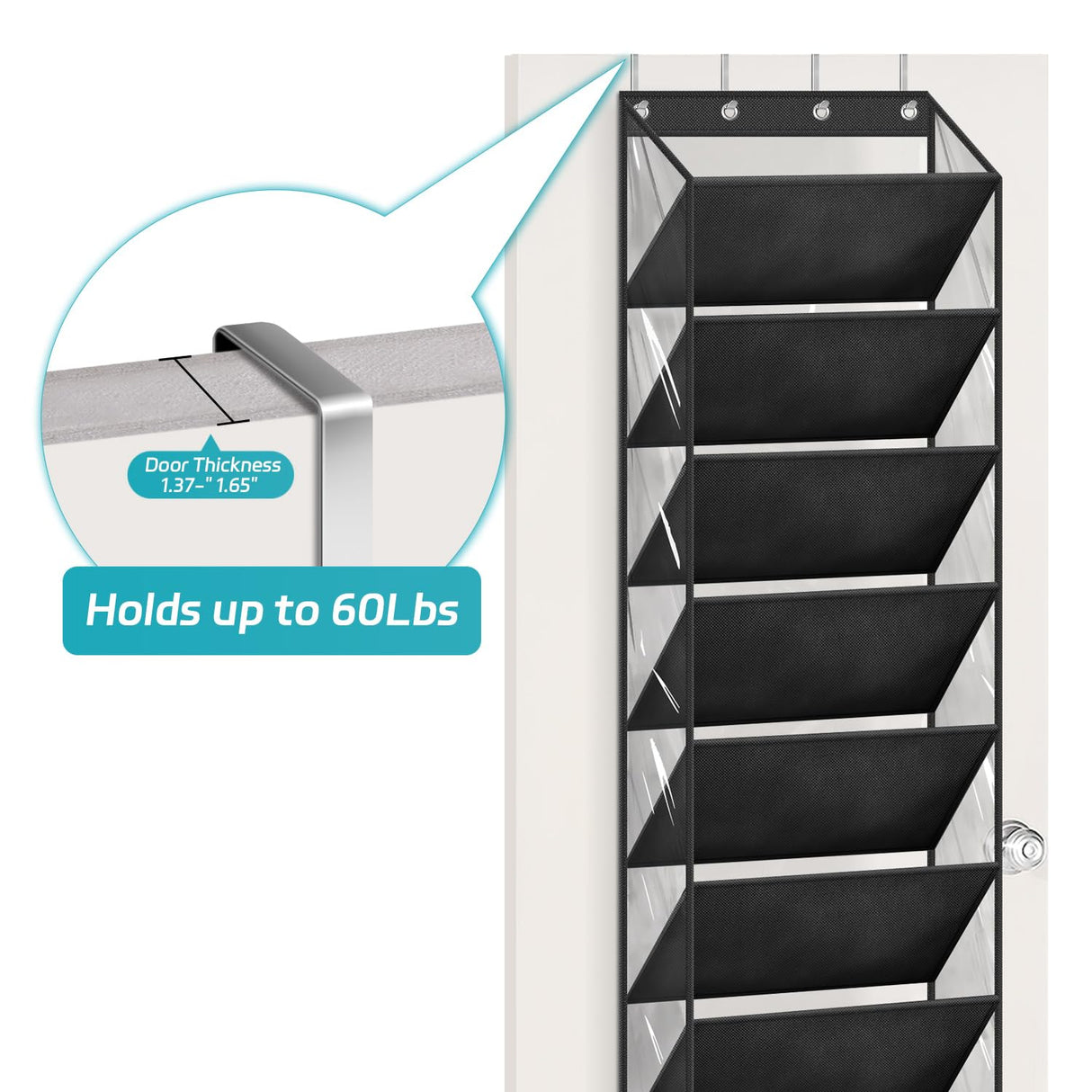 AOODA 10 Tier Clear Over the Door Shoe Organizer Storage, Deep Pockets Large Hanging Shoe Rack for Closet Door, Fit 20 Pairs Shoe Holder Hanger for Sneakers, Boots (Black) AOODA