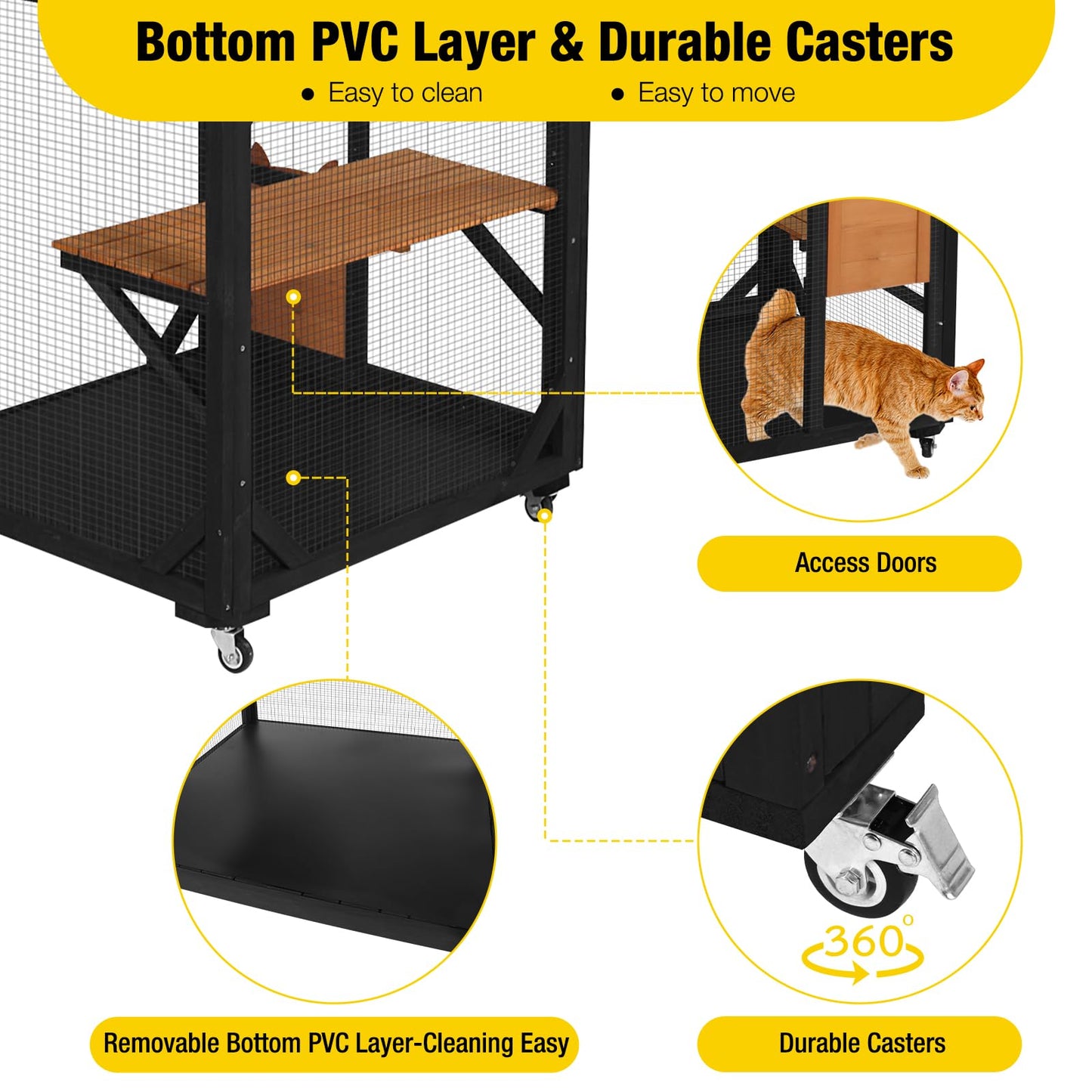 Aivituvin Enchanting Catio Outdoor Cat Enclosure - Wheels, Resting Box, Cat Scratching Post, Jumping Platform - Perfect Outdoor Cat House for Cats