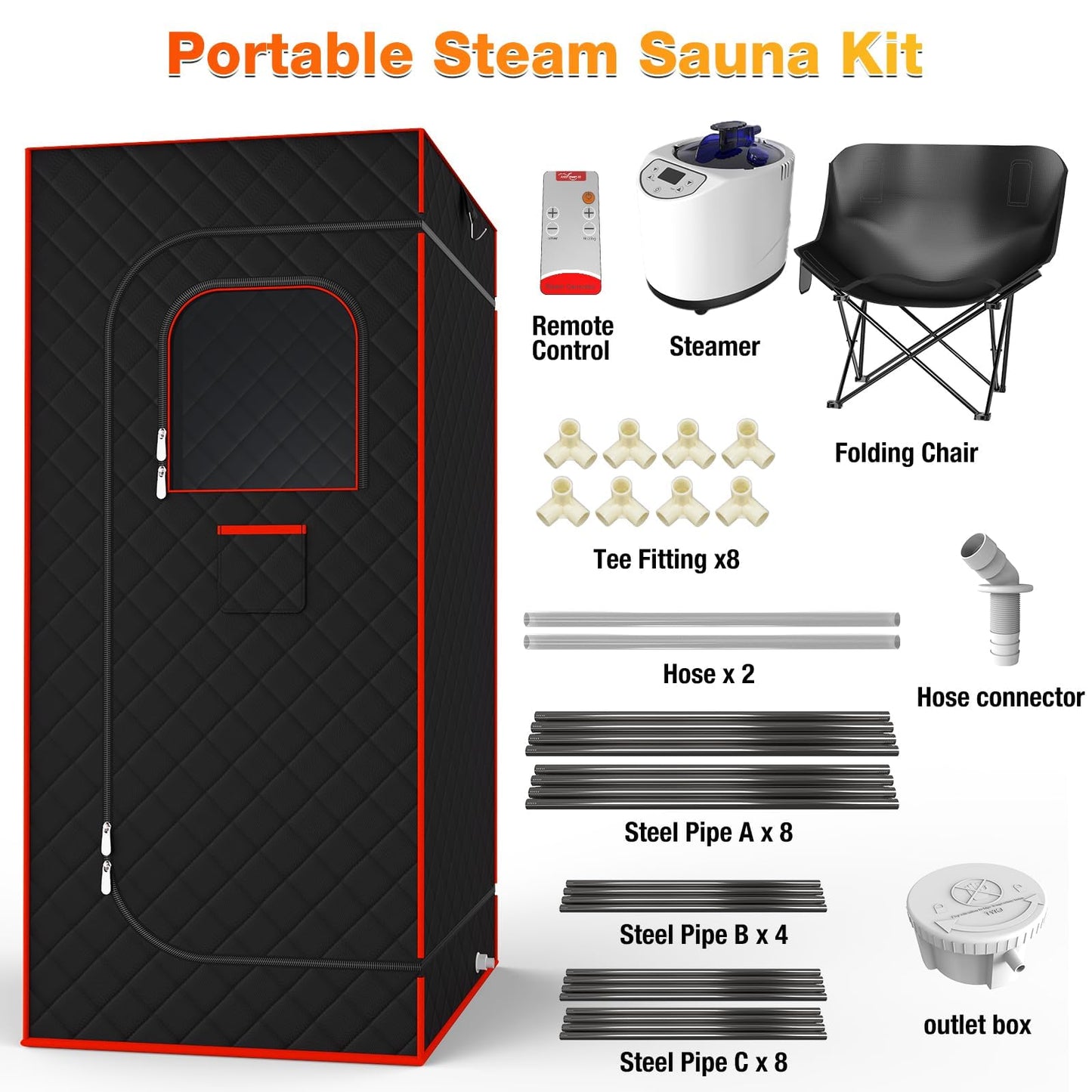 AgiiMan Portable Sauna Box for Home - Four-Sided Full-Size Steam Sauna Tent with 3 L Steamer, Chair, Remote Control, Health Benefits and Relaxation