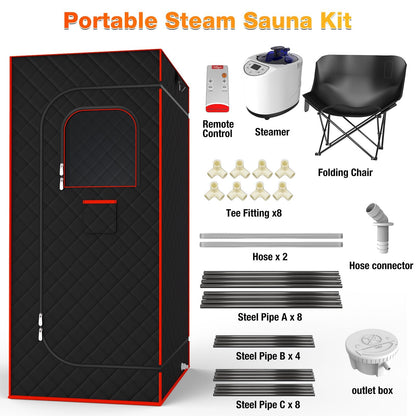 AgiiMan Portable Sauna Box for Home - Four-Sided Full-Size Steam Sauna Tent with 3 L Steamer, Chair, Remote Control, Health Benefits and Relaxation