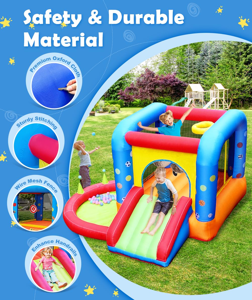 Step4Fun Inflatable Bounce House, Kids Castle Slide Bouncer for Children Jumping Outdoor and Indoor Party, Baby Backyard Water Jumper Toy with Blower, Ball Pit Pool, Ideal Gifts（112 x 98 x 65”） Step4Fun