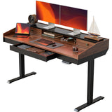 FEZIBO 55" Whole-Piece Standing Desk Adjustable Height with Drawers, 55 x 24 inches Electric Adjustable Desk with Monitor Shelf, Sit Stand Rising Desk with Baffle, Black Walnut FEZIBO