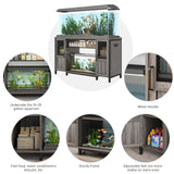 Hlivelood 55-75 Gallon Fish Tank Stand with Power Outlet&LED Lights, Heavy Duty Metal Aquarium Stand for 2 Fish Tank Accessories Storage, Suit for Turtle Tank, Reptile Terrarium, 880lbs Capacity, Grey Hlivelood