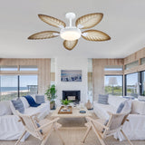 PHORUS 52" Palm Leaf Ceiling Fans with Lights, Outdoor Tropical Ceiling Fans with Remote for Patios Living Room, Dimmable, 6 Speeds, Reversible, Wood Grain PHORUS