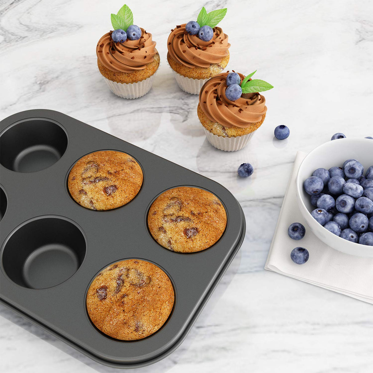 3 Pack Nonstick Muffin Pan, Carbon Steel Cupcake Pan, Easy to Clean and Perfect for Making Muffins or Cupcakes, 6 Cup Standard Tiawudi