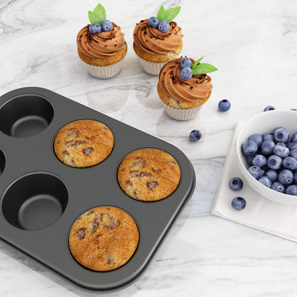 3 Pack Nonstick Muffin Pan, Carbon Steel Cupcake Pan, Easy to Clean and Perfect for Making Muffins or Cupcakes, 6 Cup Standard