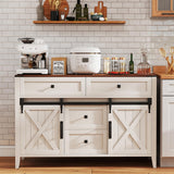 GlouMod Farmhouse Buffet Cabinet with Storage, 47" Sideboard Cabinet with Shelves and Sliding Barn Door, Neoclassical White Dresser for Bedroom, Coffee Bar Buffet for Kitchen, Living Room GlouMod