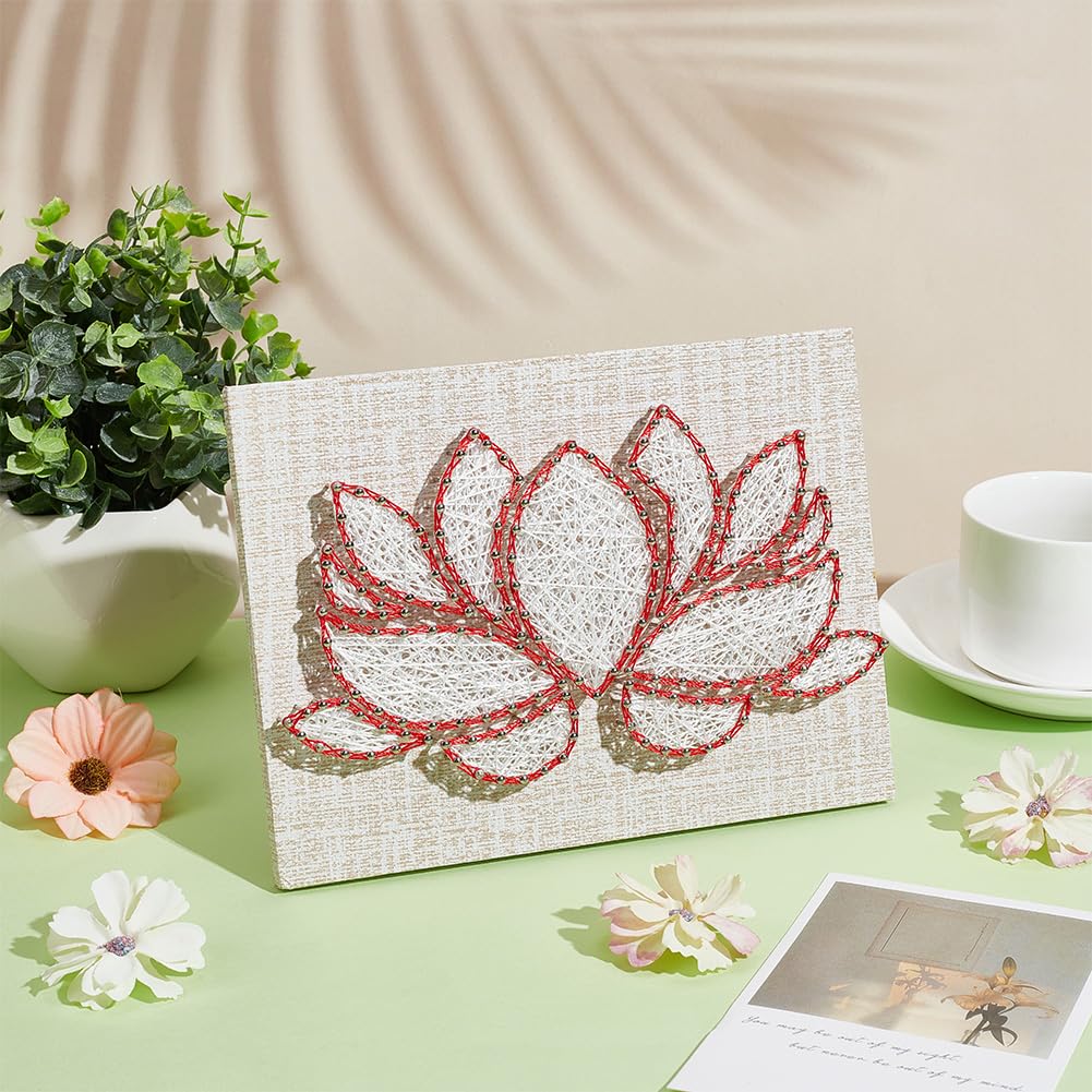 INFUNLY DIY Lotus Flowers String Art Kit for Adults, 9x6.2 inches, Modern Floral Wall Art, Easy to Make DIY Nail String Art Kit with Instruction, Multicolor, Unisex, Non-Foldable INFUNLY