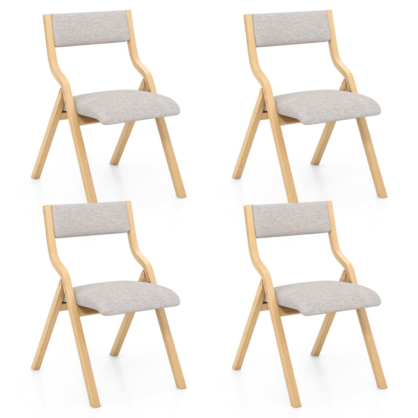 Giantex Folding Dining Chairs Set of 4, No Assembly Folding Chairs w/Linen Padded Seats, Wood Foldable Kitchen Chairs, Easy to Store Extra Event Chairs, Padded Folding Chair for Wedding Guest - WoodArtSupply