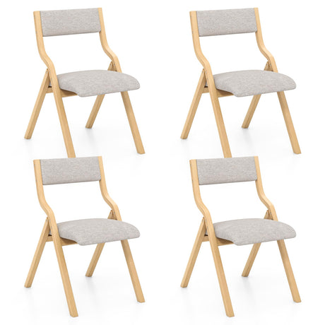 Giantex Folding Dining Chairs Set of 4, No Assembly Folding Chairs w/Linen Padded Seats, Wood Foldable Kitchen Chairs, Easy to Store Extra Event Chairs, Padded Folding Chair for Wedding Guests Party Giantex