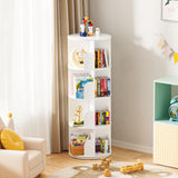 upsimples Rotating Bookshelf, 360° Display Corner Shelf for Book, 4 Tier Floor Standing Spinning Bookcase, Narrow Storage Rack for Kids Room, Bedroom, Living Room, White upsimples