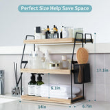 Bathroom Counter Organizer, 3-Tier Standing Storage Shelf with Basket, Wood Tray for Skincare Vanity Organizer Uneviesyka