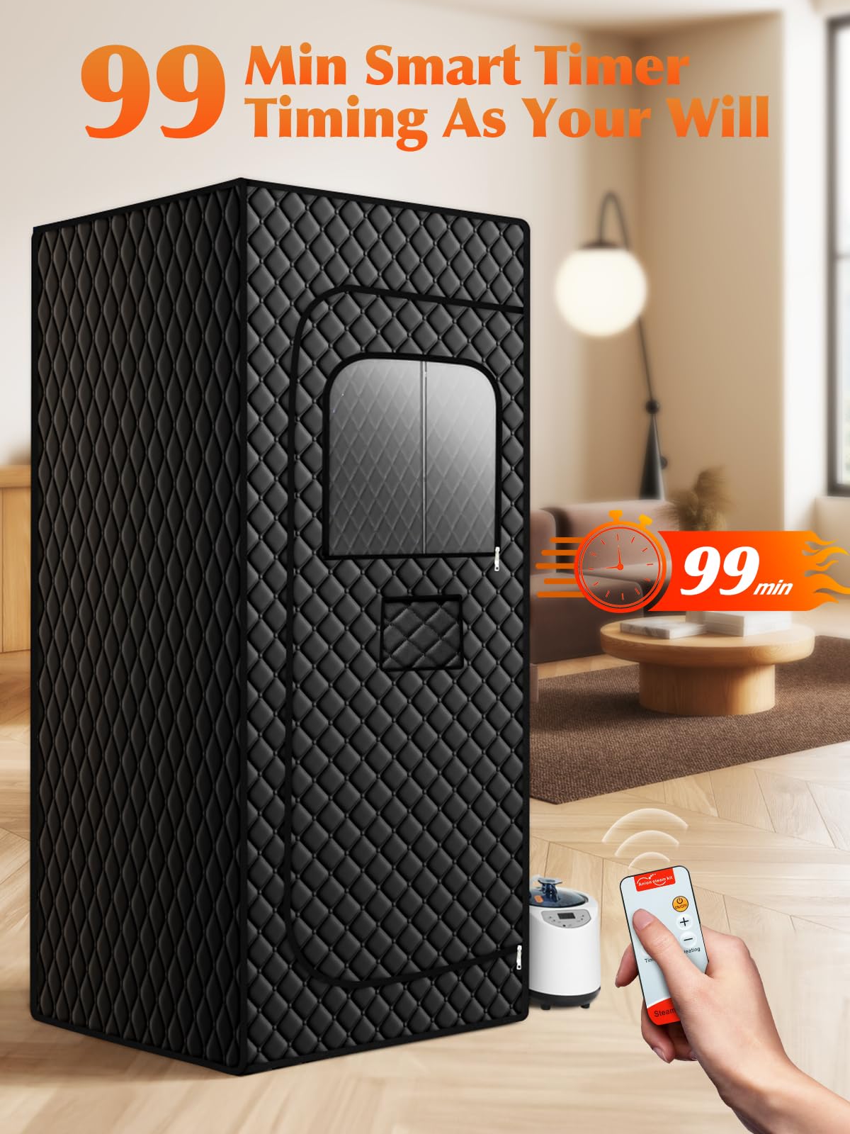 Portable Sauna Box for Home, Personal SPA Steam Sauna with 5 Min Fast Heating &15 Levels Heat, Warm Sauna Tent with 3L/1200W Steamer, Folding Chair, Remote Control for Body Relaxation, 32" x 32" x 71" PQH