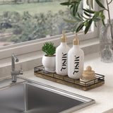 Farmhouse Kitchen Soap Tray, 11" Sink Countertop Wood Soap Dispenser Tray Brush Holder, Spice Salt and Pepper Organizer for Dining Room Counter Decorative Coffee Table Centerpiece Tray Rustic Brown Focusonit