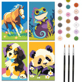 Nariolar 4 Pack Paint by Numbers Kit for Kids Ages 4-6 with 4.7X3.1inch Pre-Printed Cardboard,Acrylic Paint Pots and 3 Painting Brushes，Creative Gifts for Kids（Puppy and Panda Nariolar