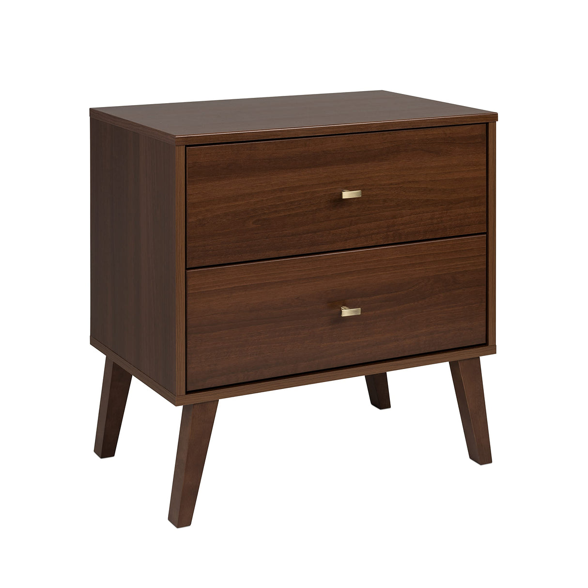 Prepac Milo Mid-Century Modern 2 Drawer Nightstand, Bedside Table, Contemporary Bedroom Furniture, 16"D x 25"W x 25"H, Cherry Prepac
